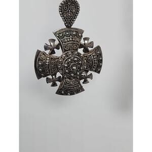 Vintage Jerusalem Ornate Cross Large 1.5oz Sterling 935 Silver Pendant/Chain